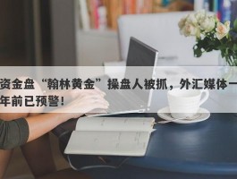 资金盘“翰林黄金”操盘人被抓，外汇媒体一年前已预警！